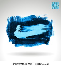 Blue brush stroke and texture. Grunge vector abstract hand - painted element. Underline and border design.