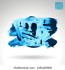 Blue brush stroke and texture. Grunge vector abstract hand - painted element. Underline and border design.