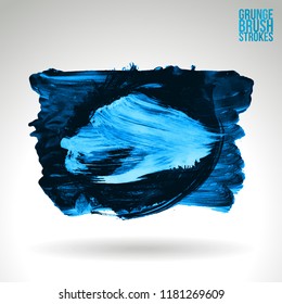 Blue brush stroke and texture. Grunge vector abstract hand - painted element. Underline and border design.
