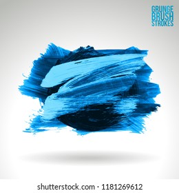 Blue brush stroke and texture. Grunge vector abstract hand - painted element. Underline and border design.