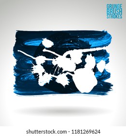 Blue brush stroke and texture. Grunge vector abstract hand - painted element. Underline and border design.