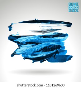 Blue brush stroke and texture. Grunge vector abstract hand - painted element. Underline and border design.