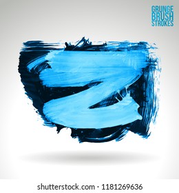 Blue brush stroke and texture. Grunge vector abstract hand - painted element. Underline and border design.