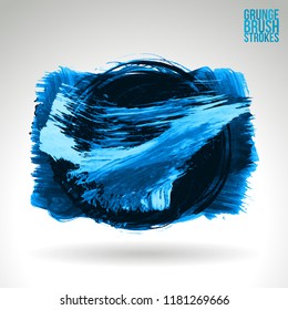 Blue brush stroke and texture. Grunge vector abstract hand - painted element. Underline and border design.