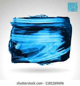 Blue brush stroke and texture. Grunge vector abstract hand - painted element. Underline and border design.