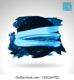 Blue brush stroke and texture. Grunge vector abstract hand - painted element. Underline and border design.