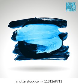 Blue brush stroke and texture. Grunge vector abstract hand - painted element. Underline and border design.