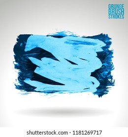 Blue brush stroke and texture. Grunge vector abstract hand - painted element. Underline and border design.