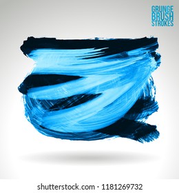 Blue brush stroke and texture. Grunge vector abstract hand - painted element. Underline and border design.