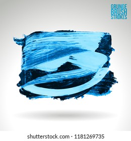 Blue brush stroke and texture. Grunge vector abstract hand - painted element. Underline and border design.