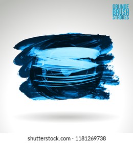 Blue brush stroke and texture. Grunge vector abstract hand - painted element. Underline and border design.