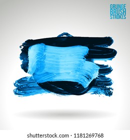 Blue brush stroke and texture. Grunge vector abstract hand - painted element. Underline and border design.