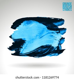 Blue brush stroke and texture. Grunge vector abstract hand - painted element. Underline and border design.