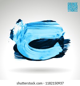 Blue brush stroke and texture. Grunge vector abstract hand - painted element. Underline and border design.