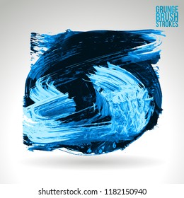 Blue brush stroke and texture. Grunge vector abstract hand - painted element. Underline and border design.