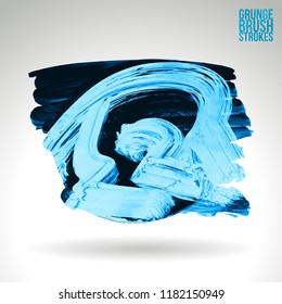 Blue brush stroke and texture. Grunge vector abstract hand - painted element. Underline and border design.