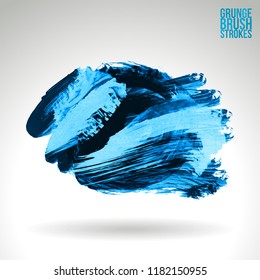 Blue brush stroke and texture. Grunge vector abstract hand - painted element. Underline and border design.