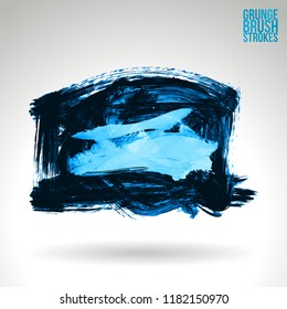 Blue brush stroke and texture. Grunge vector abstract hand - painted element. Underline and border design.