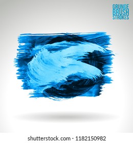 Blue brush stroke and texture. Grunge vector abstract hand - painted element. Underline and border design.