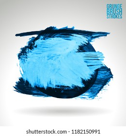 Blue brush stroke and texture. Grunge vector abstract hand - painted element. Underline and border design.