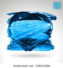Blue brush stroke and texture. Grunge vector abstract hand - painted element. Underline and border design.