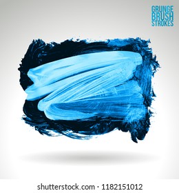 Blue brush stroke and texture. Grunge vector abstract hand - painted element. Underline and border design.