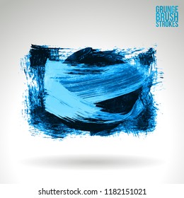 Blue brush stroke and texture. Grunge vector abstract hand - painted element. Underline and border design.