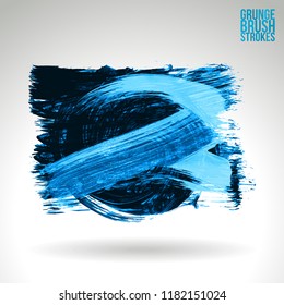 Blue brush stroke and texture. Grunge vector abstract hand - painted element. Underline and border design.