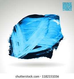 Blue brush stroke and texture. Grunge vector abstract hand - painted element. Underline and border design.