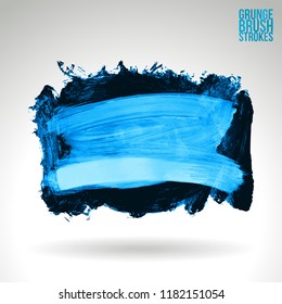 Blue brush stroke and texture. Grunge vector abstract hand - painted element. Underline and border design.