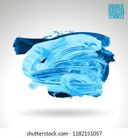 Blue brush stroke and texture. Grunge vector abstract hand - painted element. Underline and border design.