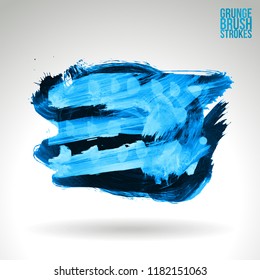 Blue brush stroke and texture. Grunge vector abstract hand - painted element. Underline and border design.