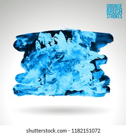 Blue brush stroke and texture. Grunge vector abstract hand - painted element. Underline and border design.