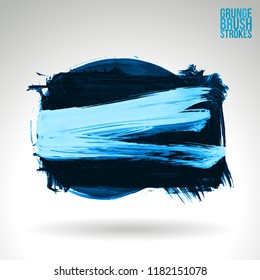 Blue brush stroke and texture. Grunge vector abstract hand - painted element. Underline and border design.
