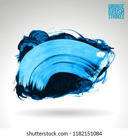 Blue brush stroke and texture. Grunge vector abstract hand - painted element. Underline and border design.