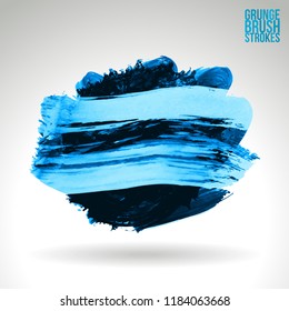 Blue brush stroke and texture. Grunge vector abstract hand - painted element. Underline and border design.