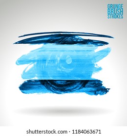 Blue brush stroke and texture. Grunge vector abstract hand - painted element. Underline and border design.