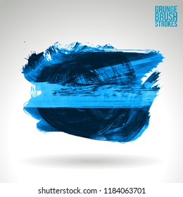 Blue brush stroke and texture. Grunge vector abstract hand - painted element. Underline and border design.