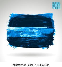 Blue brush stroke and texture. Grunge vector abstract hand - painted element. Underline and border design.