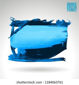 Blue brush stroke and texture. Grunge vector abstract hand - painted element. Underline and border design.