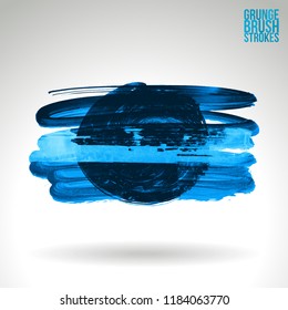 Blue brush stroke and texture. Grunge vector abstract hand - painted element. Underline and border design.