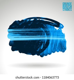 Blue brush stroke and texture. Grunge vector abstract hand - painted element. Underline and border design.