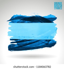 Blue brush stroke and texture. Grunge vector abstract hand - painted element. Underline and border design.