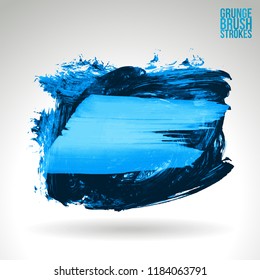 Blue brush stroke and texture. Grunge vector abstract hand - painted element. Underline and border design.