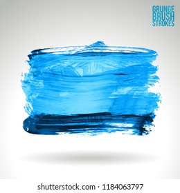 Blue brush stroke and texture. Grunge vector abstract hand - painted element. Underline and border design.