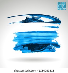 Blue brush stroke and texture. Grunge vector abstract hand - painted element. Underline and border design.