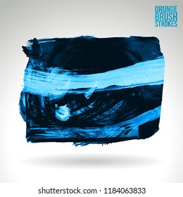 Blue brush stroke and texture. Grunge vector abstract hand - painted element. Underline and border design.