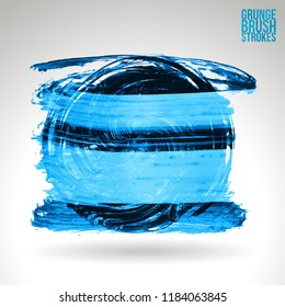 Blue brush stroke and texture. Grunge vector abstract hand - painted element. Underline and border design.