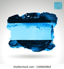Blue brush stroke and texture. Grunge vector abstract hand - painted element. Underline and border design.