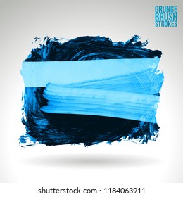 Blue brush stroke and texture. Grunge vector abstract hand - painted element. Underline and border design.
